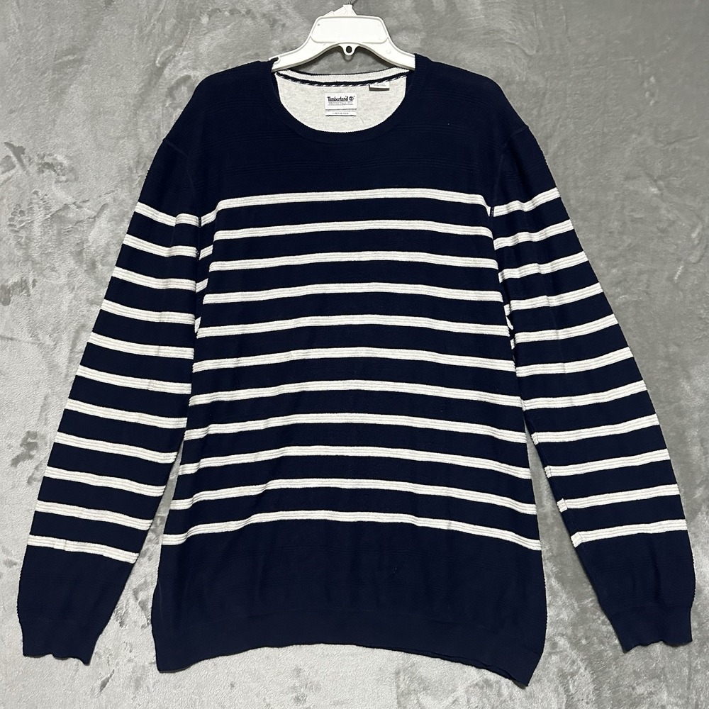 Timberland Mens Crew Neck Linen Blend Striped Pullover Sweater Size XXL Blue